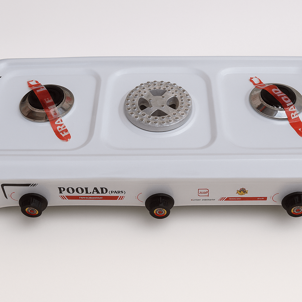 گاز رومیزی خانگی پولاد با سه شعله متفاوت برای پخت سریع و یکنواخت غذا