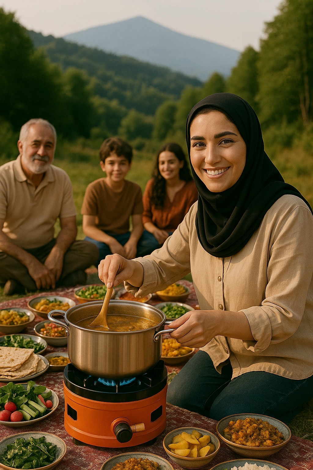  alt="اجاق گاز سفری ZR-B2 در حال استفاده در طبیعت" 
